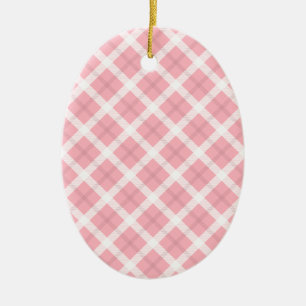 Pink And White Tartan Pattern Ceramic Tree Decoration