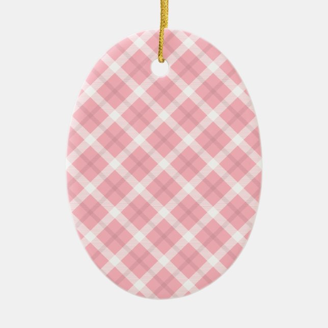 Pink And White Tartan Pattern Ceramic Tree Decoration (Front)