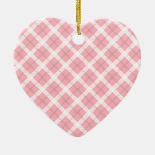 Pink And White Tartan Pattern Ceramic Tree Decoration