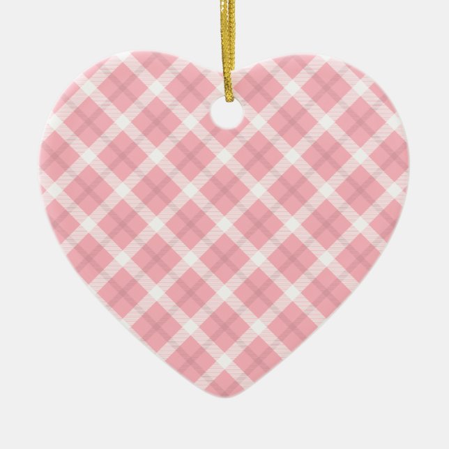 Pink And White Tartan Pattern Ceramic Tree Decoration (Front)