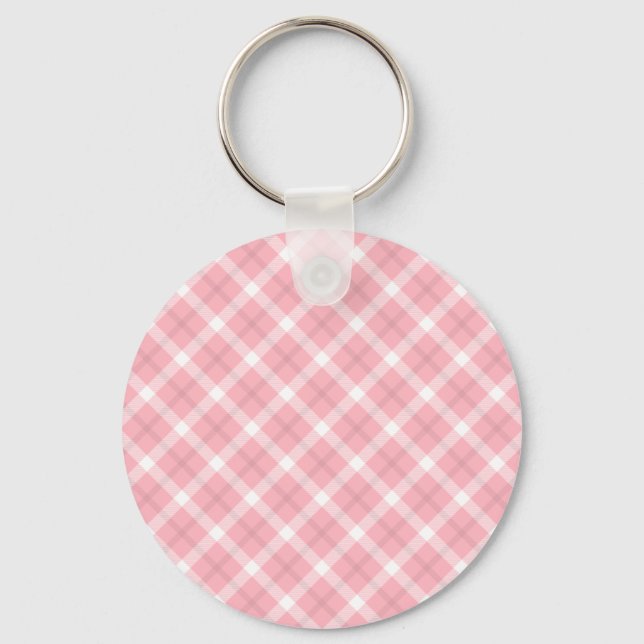 Pink And White Tartan Pattern Key Ring (Front)