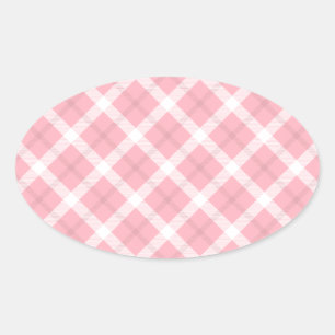 Pink And White Tartan Pattern Oval Sticker
