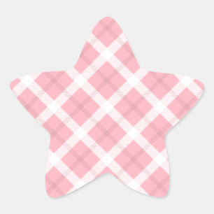 Pink And White Tartan Pattern Star Sticker