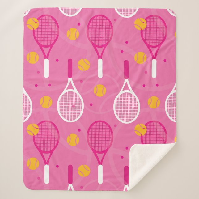 Pink and white tennis racket pattern sherpa blanket (Front)