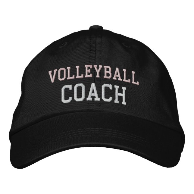 Pink and White Text Volleyball Coach Hat (Front)