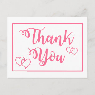 Pink and White Thank You Hearts Wedding Party Postcard