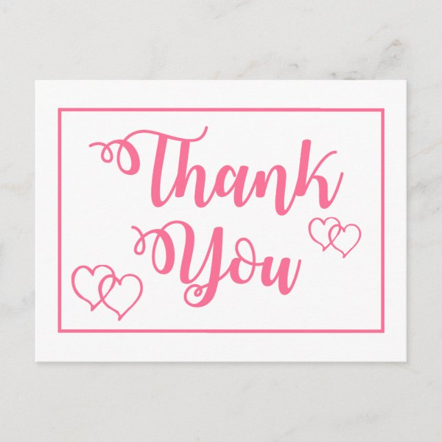 Pink and White Thank You Hearts Wedding Party Postcard (Front)