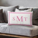 Pink and White Three Letter Monogram Lumbar Cushion<br><div class="desc">Pink and White Three Letter Monogram Throw Pillow</div>