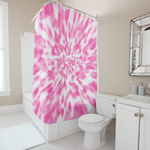 pink and white tie-dyed shower curtain