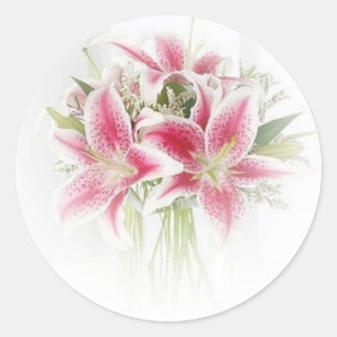 pink and white tiger lilies classic round sticker