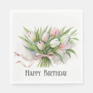 Pink and White Tulip Birthday Bouquet Napkin