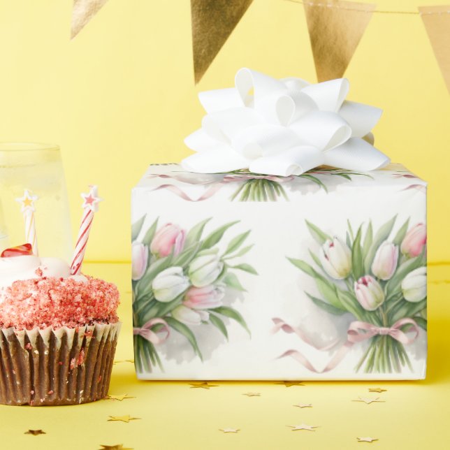 Pink and White Tulip Bouquet Wrapping Paper (Birthday Party)
