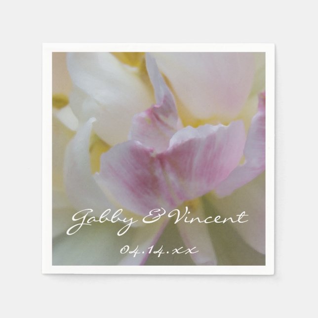 Pink and White Tulip Flower Spring Wedding Napkin (Front)