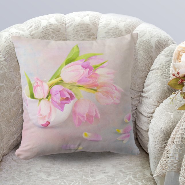 Pink And White Tulips In Tea Cups  Cushion (Creator Uploaded)