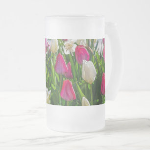 Pink And White Tulips Painterly Frosted Glass Beer Mug