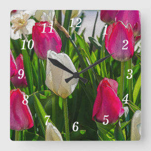 Pink And White Tulips Painterly Wall Clock