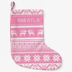 Pink and White Ugly Christmas Sweater - Your name Small Christmas Stocking