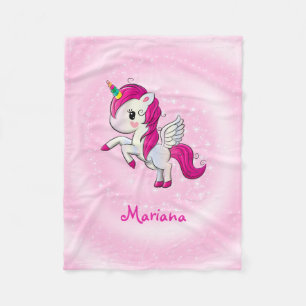 Pink And White Unicorn Fleece Blanket