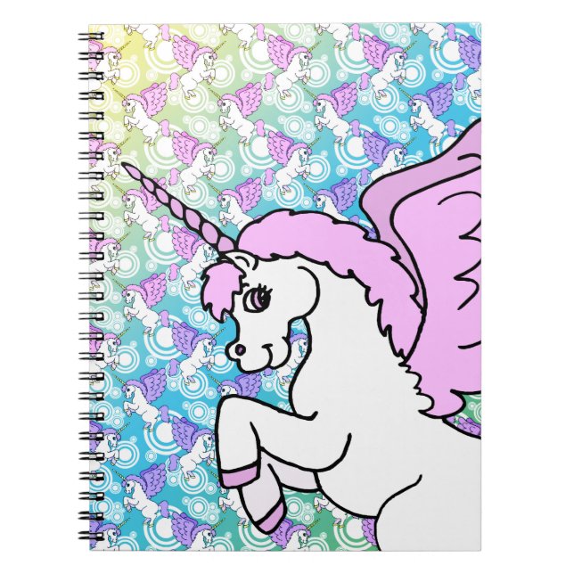 Pink and White Unicorn Graphic Notebook (Front)