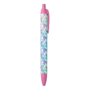 Pink and White Unicorn Pattern Design Black Ink Pen