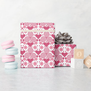 Pink and White Valentine Heart Pattern Wrapping Paper