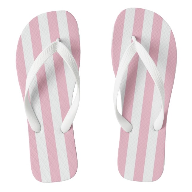 Pink and White vertical stripes Flip Flops (Footbed)