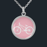 Pink and White Vintage Bicycle Necklace<br><div class="desc">Pink and White Vintage Bicycle Necklace A white vintage bicycle on a pink background. It preppy,  cute and feminine. It is perfect for anyone who likes to bike or someone who loves the outdoors.</div>