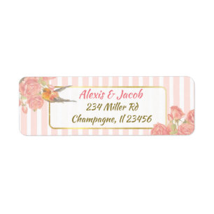 =Pink and White Vintage Bird Return Labels