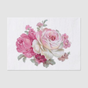 Pink and White Vintage Roses Tissue Paper