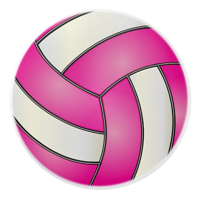 Pink and White 🏐 Volleyball Ceramic Knob (Front)
