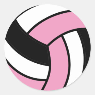 Pink and White Volleyball Classic Round Sticker