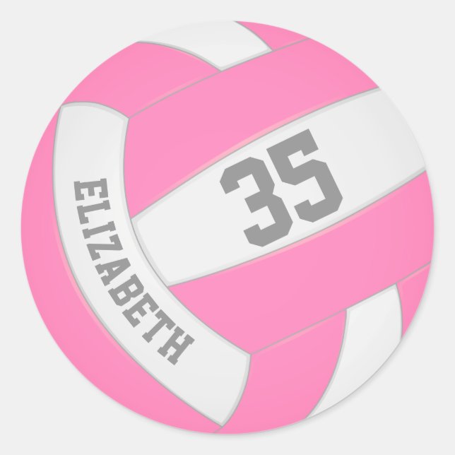 pink and white volleyball classic round sticker (Front)
