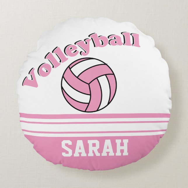 Pink and White Volleyball | DIY Name Round Cushion (Front)