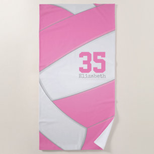 pink and white volleyball girls personalised beach towel