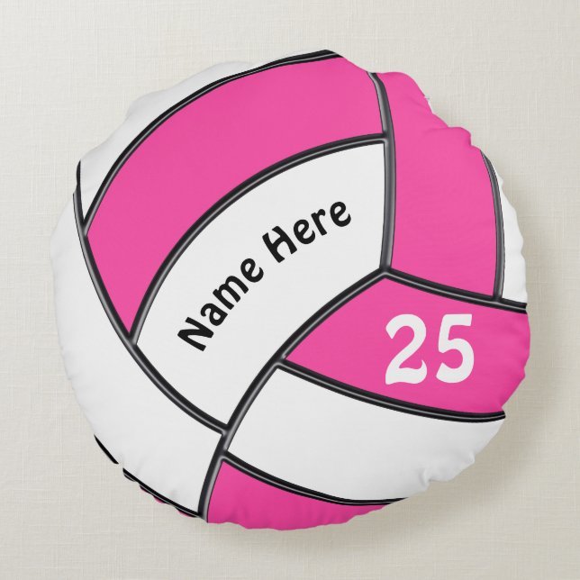 Pink and White Volleyball Pillow with Name, Number (Back)