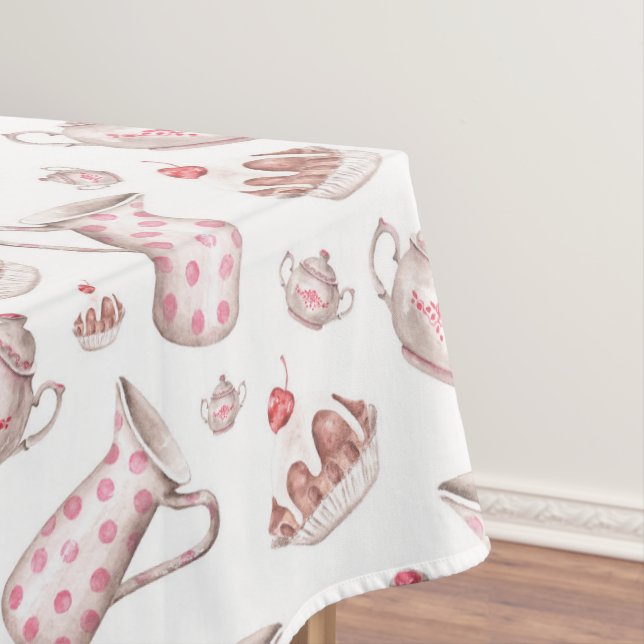 Pink and White Watercolor Bakery Desserts Tablecloth (In Situ)