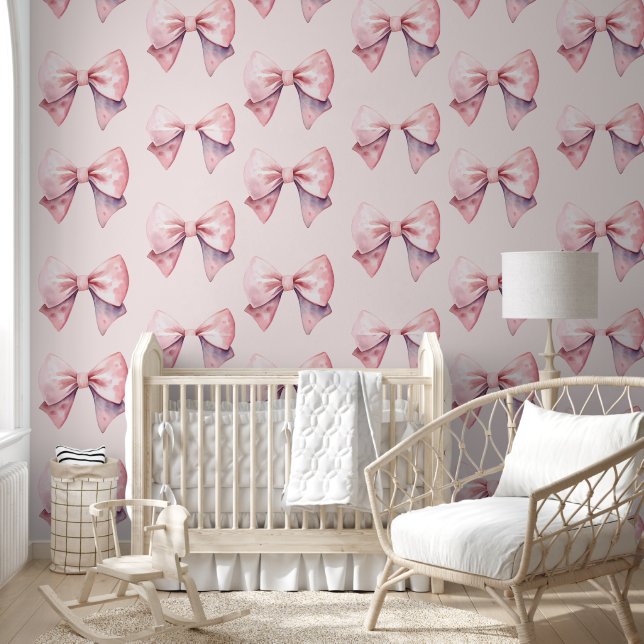 Pink and White Watercolor Bow Wallpaper (Kids)