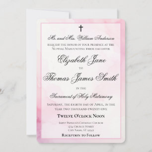 Pink and White Watercolor Catholic Wedding Invitation