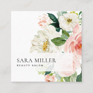 Pink and White Watercolor Floral Bouquet Square Business Card