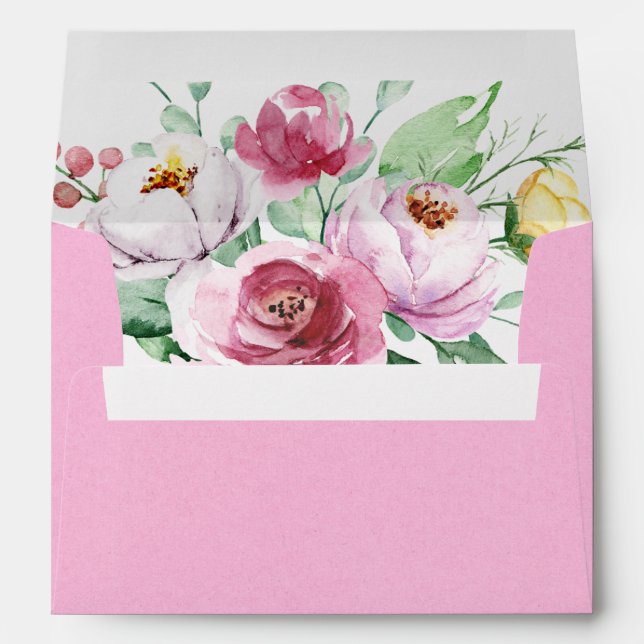 Pink and White Watercolor Floral Wedding Envelope (Back (Bottom))