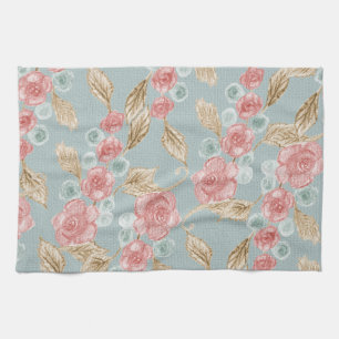 Pink And White Watercolor Flowers Tea Towel