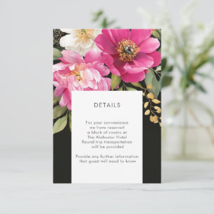 Pink and White Watercolor Peony Floral Details Enclosure Card