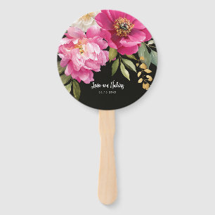 Pink and White Watercolor Peony Floral Wedding Hand Fan