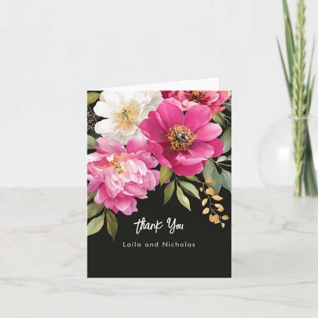 Pink and White Watercolor Peony  Wedding Cards (Front)