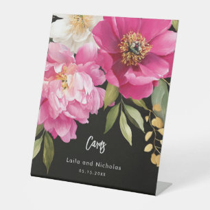 Pink and White Watercolor Peony  Wedding Cards Pedestal Sign
