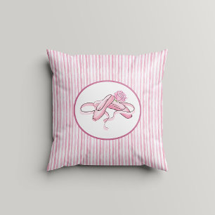 Pink and White Watercolor Stripes w Ballet Shoes Cushion
