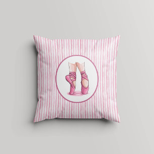 Pink and White Watercolor Stripes w Pointe Shoes Cushion