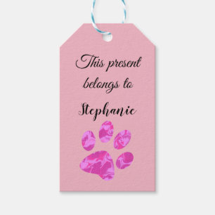 Pink and White Waves Paw Print Gift Tags