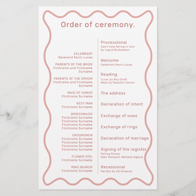 Pink and White Wavy Border Ceremony Program (Back)