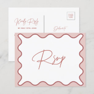 Pink and White Wavy Border RSVP Postcard